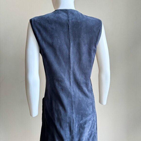 Vintage Jaeger Suede Navy Blue Button Down Midi Dres 6 - Picture 6 of 7